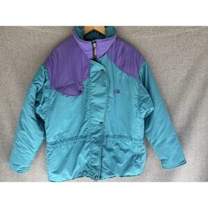 Vintage The North Face Womens 14 Ski Jacket Teal Purple 90s Snow Coat Colorblock